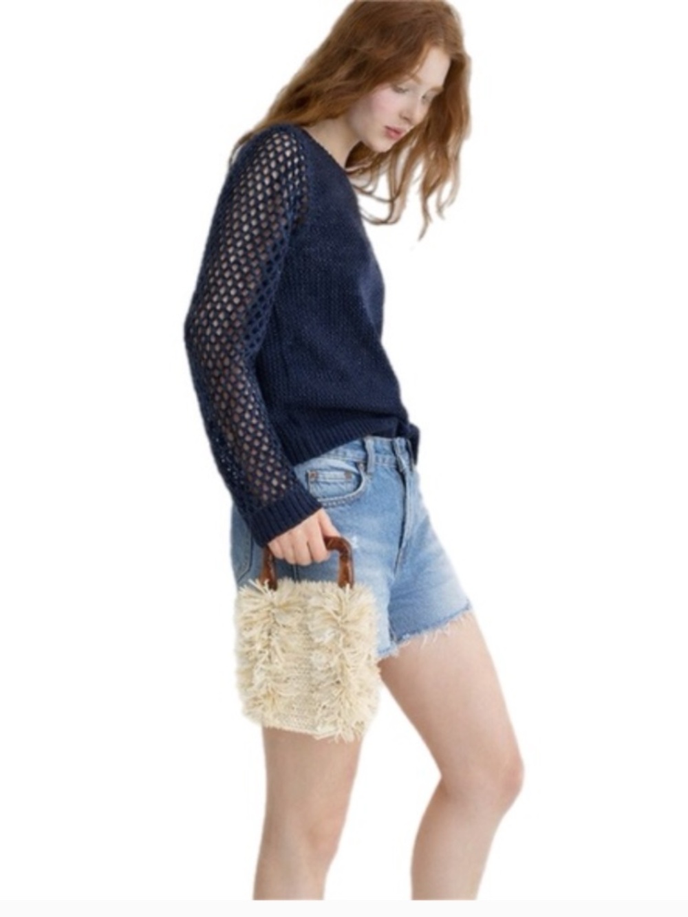 J. Crew Navy Blue Open-Knit Crewneck Sweater